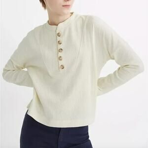 Madewell Womens Texture & Thread Boxy Henley Seamed Cotton Cream Shirt Small
